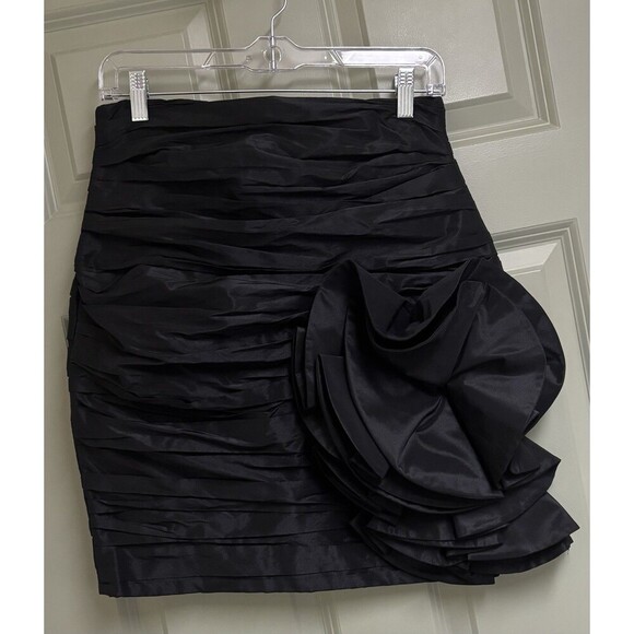 FAITH CONNEXION Black Taffeta Flower Mini Skirt Women Medium Ruffles Satin NWT - Picture 1 of 14